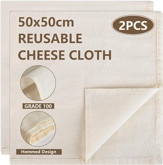 2 Pcs Cheese Cloths for Straining,Reusable,50 * 50 cm Cheesecloth,Cotton Cloth Food Strainer,Muslin Cloths,100% Unbleached Pure Cotton Ultra Fine Cheesecloth for Baking,Cooking,Homemade Cheese,Butter