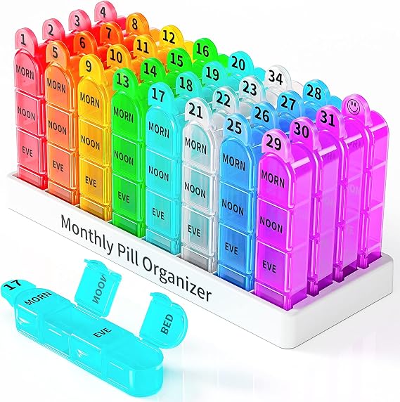 30 Day Monthly Pill Organizer 4 Times Daily Rainbow Pill Box