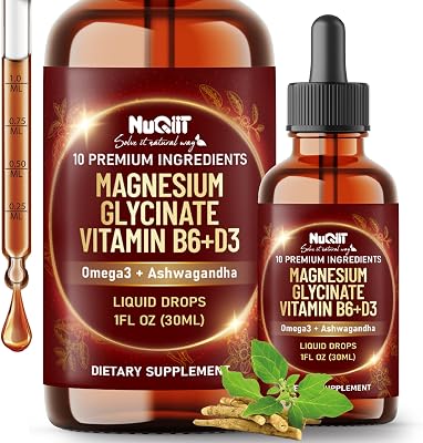 10in1 Magnesium Glycinate Liquid Drop - Omega-3, Ashwagandha Root, L-Theanine, Turmeric, Rhodiola Rosea, Maximized Absorption Magnesium Complex Supplement - 1 FL Oz - 2 Month Supply