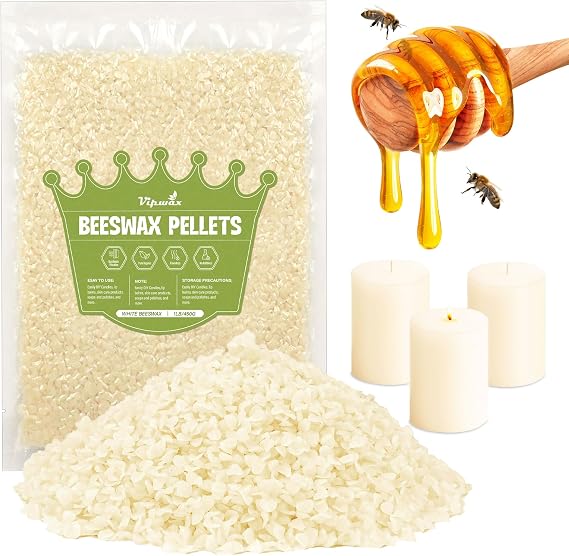 VIPwax White Beeswax Pellets 1LB, Natural Organic Beeswax for Candle Making