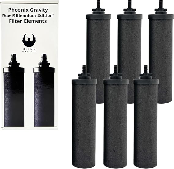 Berkey - Phoenix Gravity New Millennium Edition Filter Elements -NSF 42/372- NMCL Endorsed Replacement in Lieu of Black Berkey Elements BB9-2 Set of 6