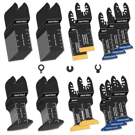Meff-Mluk 55PCS Titanium Multi Tool Blades for Wood Plastics Metal Cutting | Universal Oscillating Multitool Blades, Quick Release Oscillating Saw Blades Compatible with DeWalt Dremel Ryobi and More
