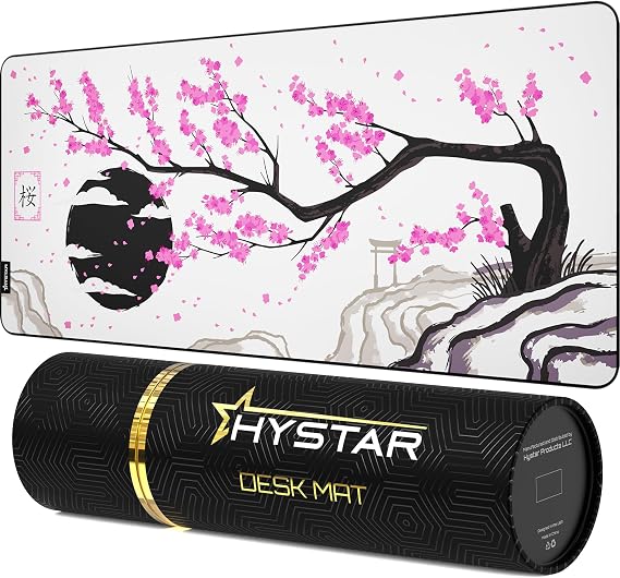 Hystar Extended Gaming Mouse Pad | XXL 36" x 16" | 5mm Thick, Waterproof Surface, Smooth Polyester Fabric, and Natural Rubber Base | Sakura Light