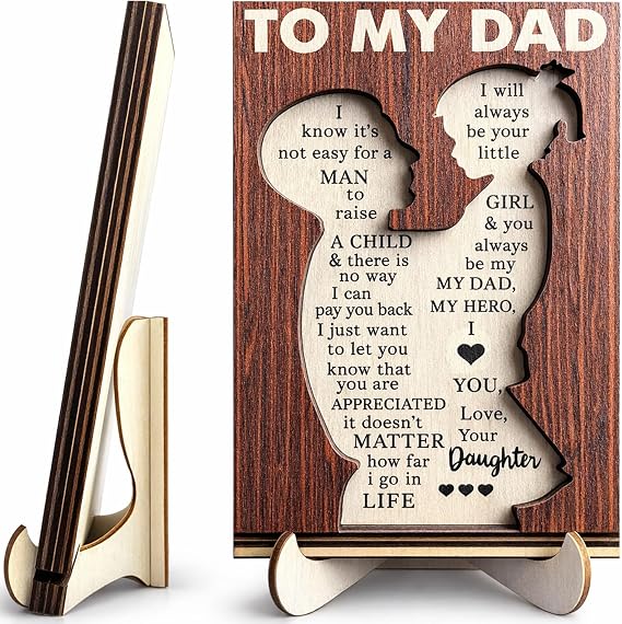 Fathers Day Dad Gifts From Daughter - Meaningful Dad Keepsake Desk Sign with Emotional Message, Sentimental Birthday Just Because Appreciation Thank You Gift for Dad, Wooden Tabletop Display Decor