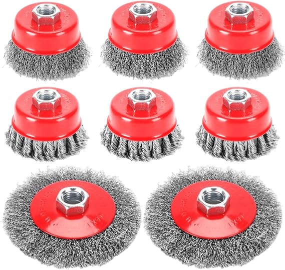 8 Piece Wire Brush Set for Angle Grinder M14 Angle Grinder Cup Wire Brush 75 mm & 100 mm Stainless Steel Wire Brushes For Rust Removal Cleaning & Grinding Metal Surfaces