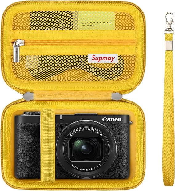 Hard Carrying Case for Canon PowerShot V1 Digital Camera, Storage Holder Travel Bag with Zipper Mesh Pocket for Battery Pack, Charging Cable, USB Card, Yellow