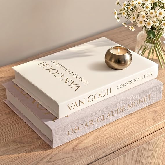 Weldomcor Decorative Books Set of 2, Stackable Fake Books Storage Box for Decoration Linen Faux Book for Home Bedside Tables Bookshelf Office Decors, Home Coffee Table Decor (Dusty Pink, Ivory White)