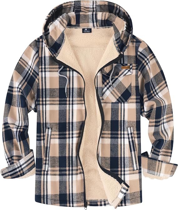 SWISSWELL Mens Sherpa Lined Fleece Shirts Jacket Plaid Flannel Zip Up Hoodies Heavyweight Winter Warm Coat with Pocket