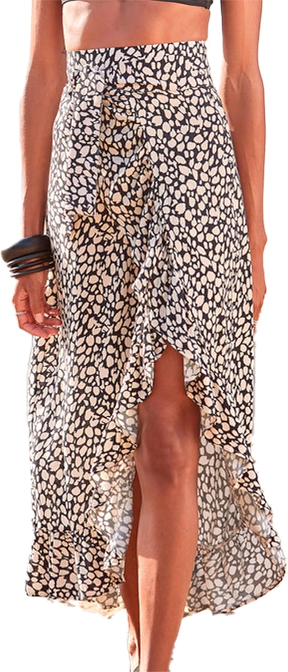 LASCANA Women's Tie Waist Patterned Maxi Skirt