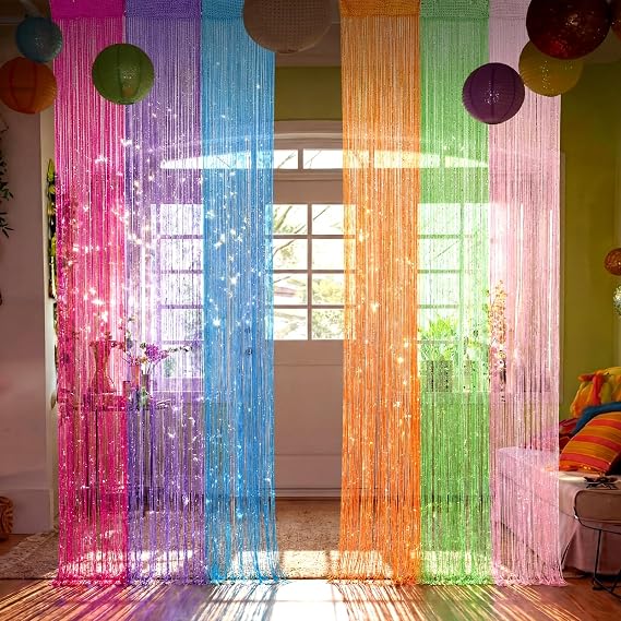 6 Pack Beaded Curtains Door 39 x 79 Inch Rainbow String Beaded Curtains for Doorway Glitter Shimmer String Panels for Room Divider Window Closet Party Wedding Boho Home Decor
