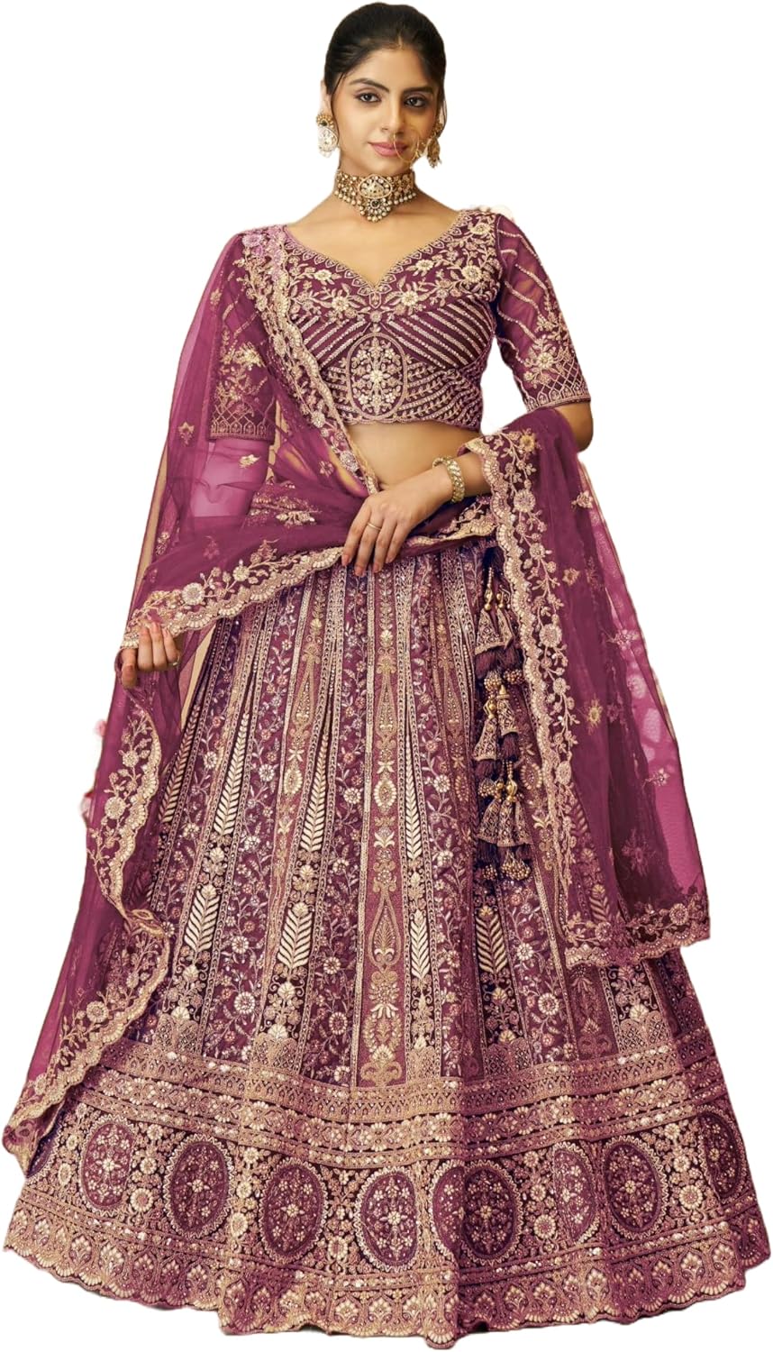 ソフトネット生地 ゴージャス ブライダル レヘンガ Mehendi Thread Work Lehenga 13400用