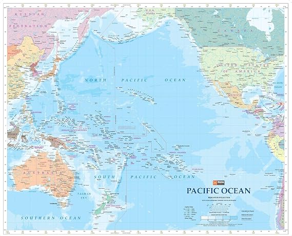 Pacific Ocean Wall Map - 34" x 27.75" Matte Plastic