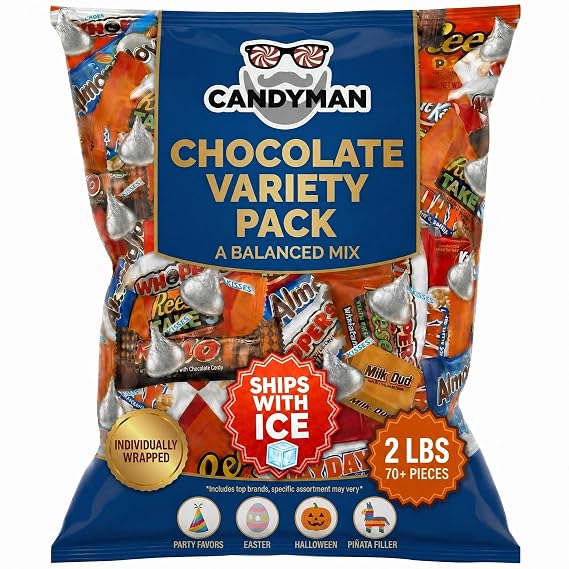 Candyman 8 lb Bulk Chocolate Candy Variety Pack, Individually Wrapped