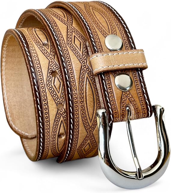 DANIEL'S ARTPLANET Western Belt for Men Full Grain One Piece Leather Handmade Belt with Buckle 1.5 Wide Tooled Embossed