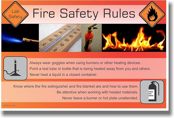 Fire Safety Rules Lab Caution Sign Educational 12"x18" US Made Poster