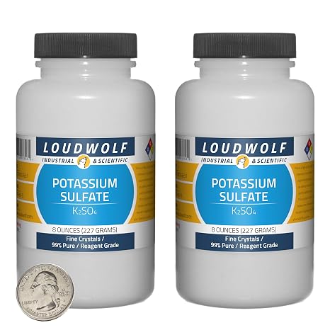 Potassium Sulfate / 1 Pound / 2 Bottles / 99% Pure Reagent Grade/Fine Crystals