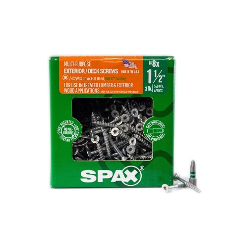 SPAX #8 x 1-1/2" Exterior Flat Head Deck Wood Screws Construction Torx T-Star Plus (550 EA) 3 LB Bit Included Rust Resistant