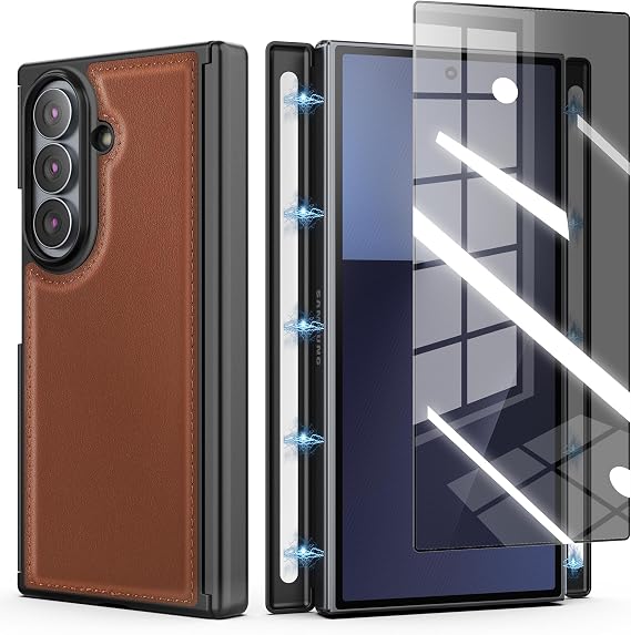 Samsung Galaxy Z Trifold 2026用スリムレザーケース、プライバシースクリーンプロテクター ワイヤレス充電サポート、薄型耐衝撃保護ケースカバー 男女兼用 Samsung Galaxy Z 三つ折り