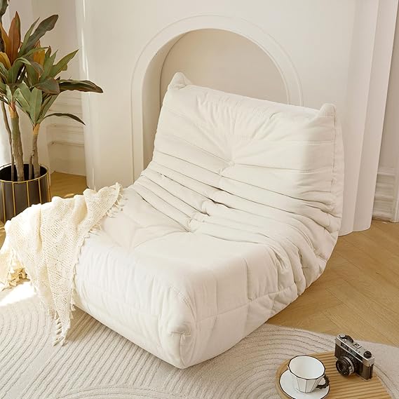 Floor Sofa Bean Bag Chair for Adults Fireside Bean Bag Lounger Memory Foam Chair for Home, Office, Apartment or Gaming Venue (Off White)