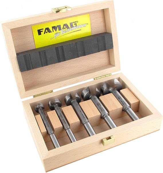 FAMAG Super Forstner Drill Bit Set Classic WS with Diameter 15, 20, 25, 30, 35 mm in Wooden Box 5-Piece
