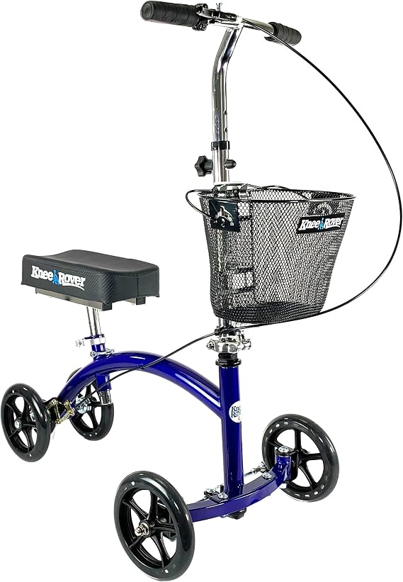 KneeRover Deluxe KneeCycle Steerable Knee Walker Foldable Mobility Aid & Knee Scooter for Adults with Adjustable Handlebar and Basket (Blue)