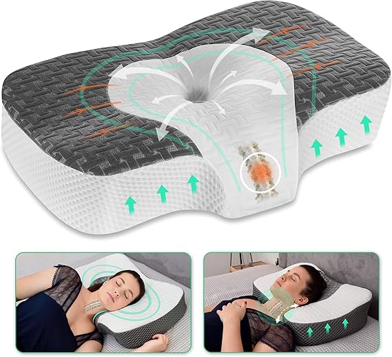 Elviros Cervical Memory Foam Neck Pillow for Neck and Shoulder Pain Relief