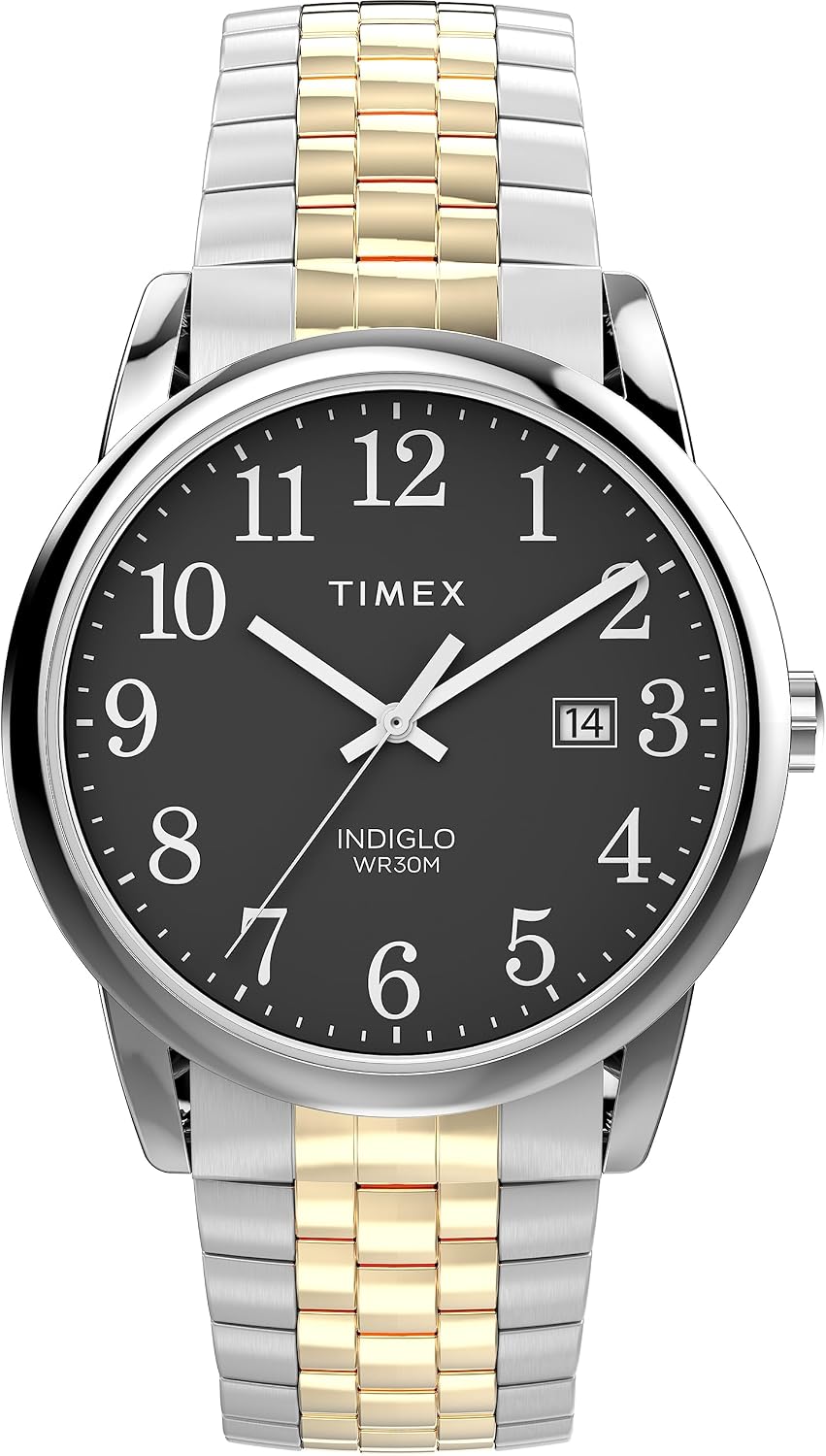 Timex Men's Easy Reader Watch, Two Tone / Silver Tone / Black / 38mm, 38mm, Easy to Read Watch, Two Tone / Silver Tone / Black / 38mm, Easy to read watch