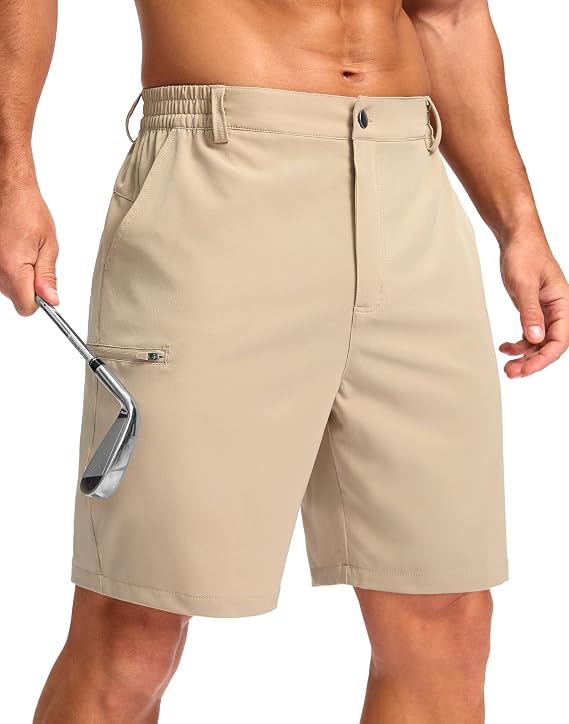 G Gradual Men's Casual Shorts 7"/ 9" Lightweight 4 Pockets Stretch Quick-Dry Summer Shorts for Golf Work Hiking Trips (7", Light Khaki, L)