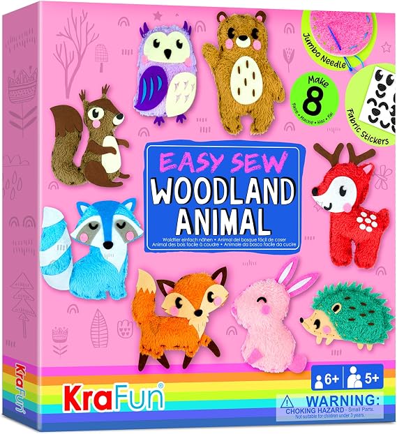 KRAFUN Woodland Animals Sewing Kit for Kids Ages 5+, 8 Dolls