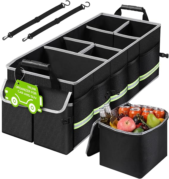 AGPTEK 6 in 1 Trunk Organizer for SUV, Trunk Organizer with Leakproof Insulated Cooler Bag, Foldable Car Trunk Organization Accessories, with 4 Collapsible Dividers for DIY Car Space for Women Men