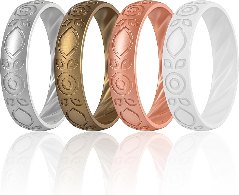 ThunderFit Silicone Wedding Bands for Women, Inner Arc Breathable Rubber Engagement Rings 5.5 mm Wide 1.8 mm Thick - 1/4/6/8/10 Variety Multipack