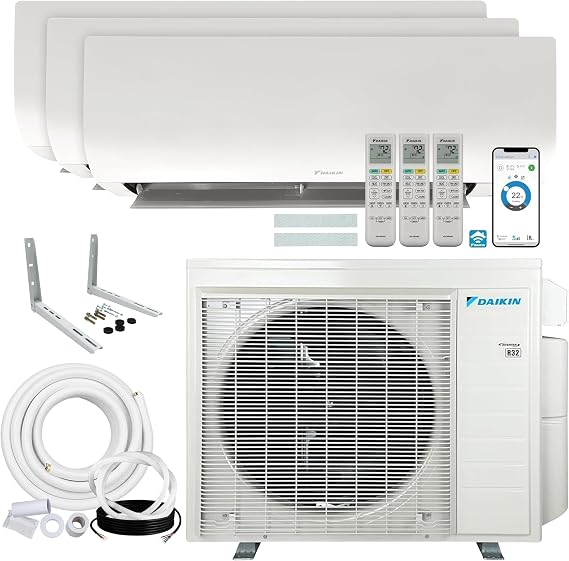 Daikin 24,000 BTU (12K + 12K + 15K) 21SEER2 3-Zone Mini Split Air Conditioner Heat Pump R-32 System with Maxwell 15 ft. Installation Kit and Wall Mounting Bracket