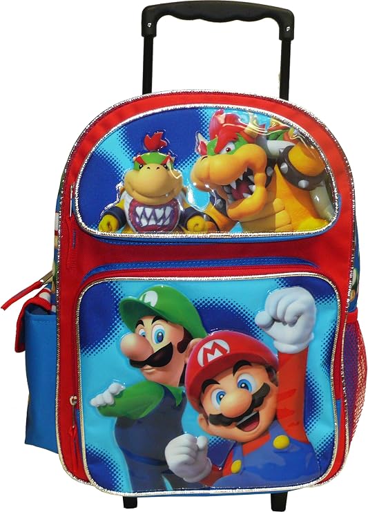 Pod Super Mario Bros.16 Large Rolling School Backpack Boy's Book Bag