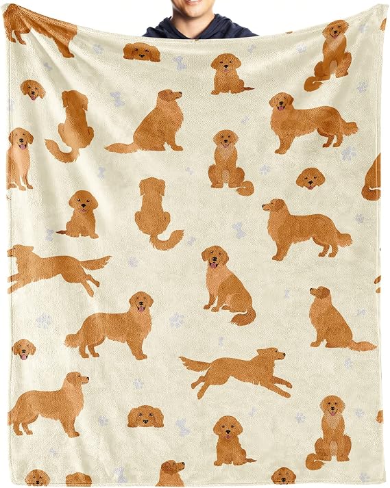 Golden Retriever Blanket Gifts, Dog Pattern Flannel Fleece Throw Blanket Soft, Lightweight, Comfortable, Warm Golden Retriever Themed Blanket for Humans Adults Kids