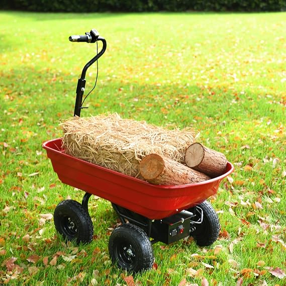 Electric Wheelbarrow 264 lbs & 2.6 cu.ft Load, Quick-Dump & Manual Push, 24V 180W Brushless Motor, 4-Wheeled Electric Garden Cart for Yard, Farm & Construction Use