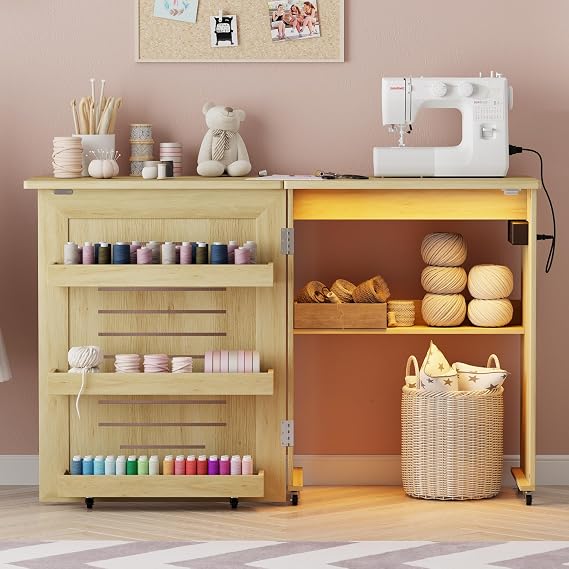 Folding Sewing Table Wood Multipurpose Workstation for Living Room