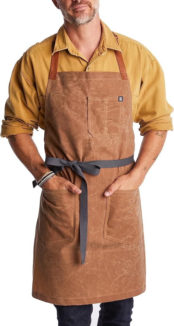 hedley & bennett Waxman Apron - 100% Cotton, Water Resistant, Heavy Duty Waxed Canvas Apron with Pockets & Adjustable Strap for Grilling, Baking, BBQ, Cooking - Professional Chef Apron - Montana