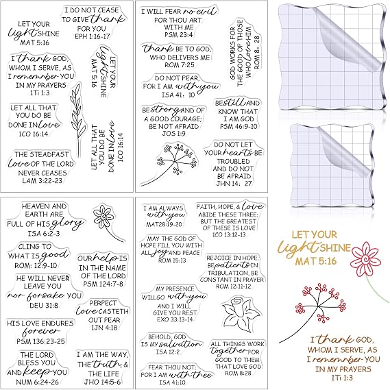6 Pcs Christian Bible Verse Clear Rubber Stamps for Card Making 4 Sheets Christian Bible Verse Clear Rubber Stamp and 2 Pcs Acrylic Blocks for DIY Scrapbooking Journaling Card Making