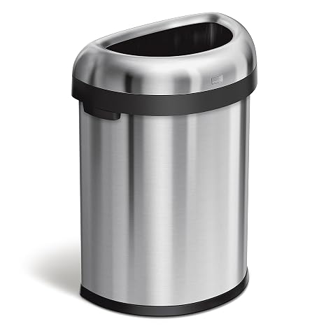 simplehuman 80 Liter / 21.1 Gallon Extra Large Semi-Round Open Top Trash Can Commercial Grade Heavy Gauge Brushed Stainless Steel, ADA-Compliant