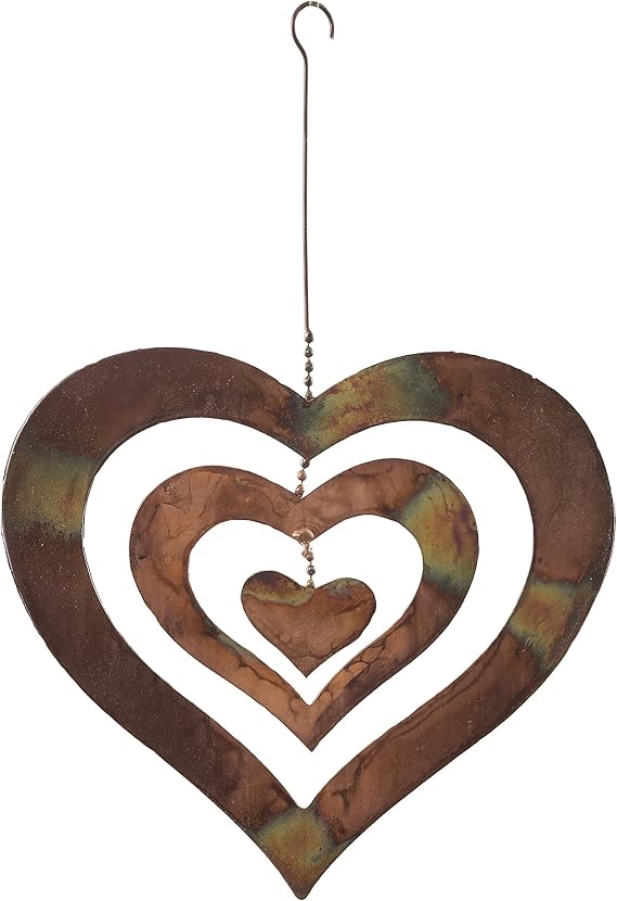 Ancient Graffiti Flame Triple Spinning Heart Hanging, 9"x9.5"