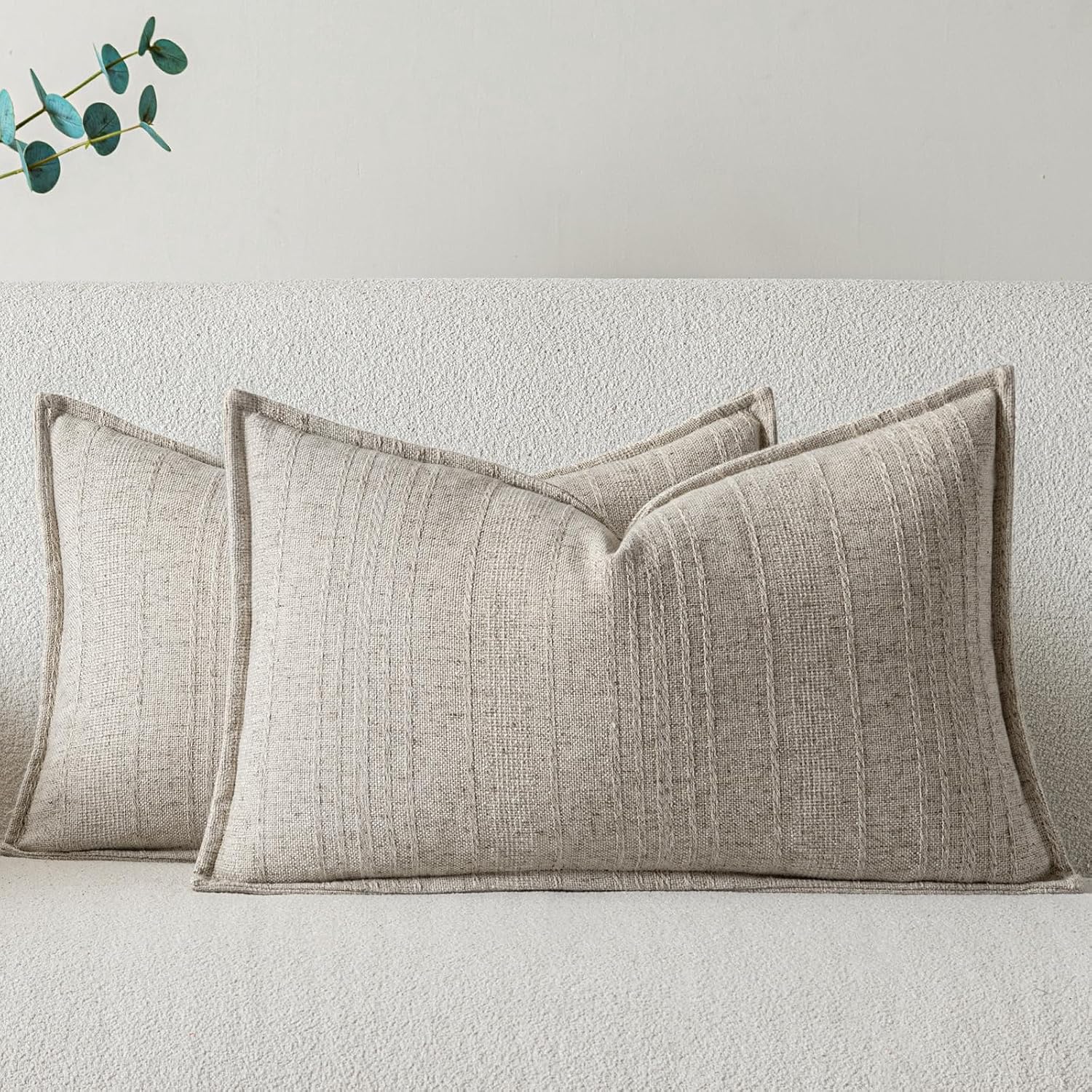 a moment Linen Pillow Covers Set of 2,Boho Farmhouse Throw Pillowcases Neutral Textured Decorative Covers for Couch Sofa Bed, Soft Linen Blend Accent Case Cushion Living Room Home Decor 20x12Khaki