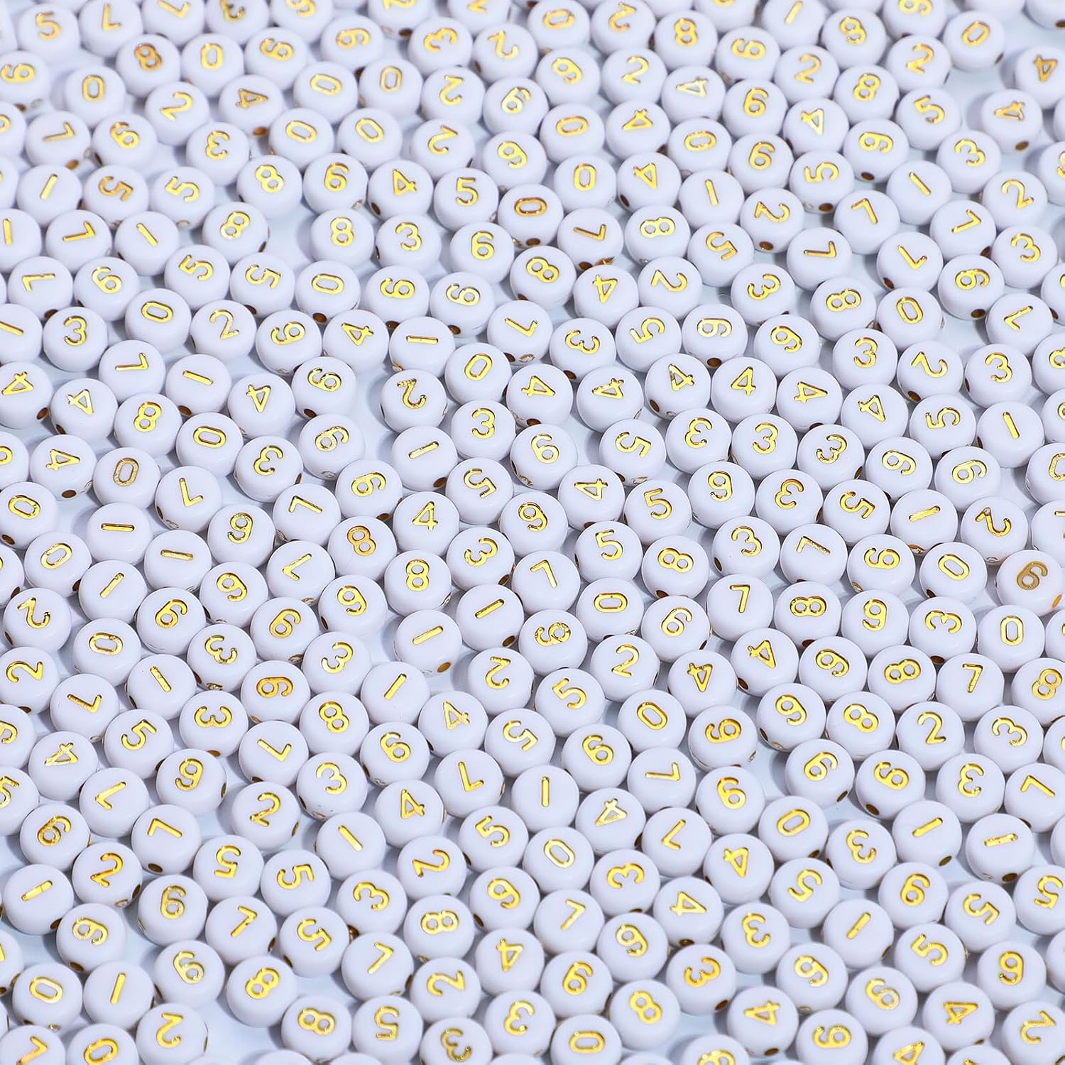 600 Pcs Number Beads Gold Number White Round Beads 4x7mm Friendship Bracelet Making Jewelry Kit