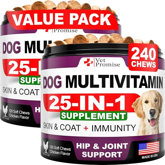 (2 Pack) Dog Multivitamin Chewable - 240 Ct - Dog Vitamins and Supplements | Senior & Puppy Multivitamin for Dogs - Pet Joint Support Health - Immunity - Mobility - Energy - 240 Chews - Made in USA
