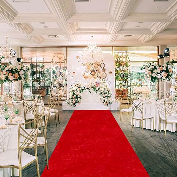 FANPROMS Red Carpet Runner for Party 5x25FT Wedding Aisle Runner Rug Velvet Aisle Runner for Wedding Ceremony Decorations Vintage Aisle Floor Runner for Graduation Events Church Carpet Rug for Prom