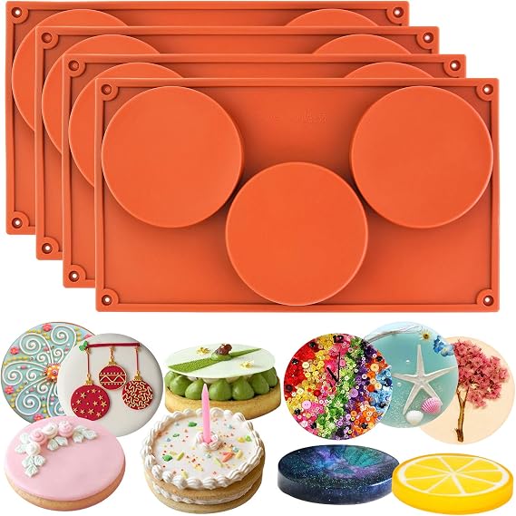 Funshowcase 3-Cavity Large Round Disc Candy Silicone Molds 4-Bundle
