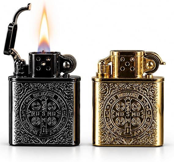 2 Pack Vintage Trench Lighter, Constantine | Reusable Soft Flame Antique Butane Lighters, Windproof Collection/Decorative/Gift (Butane Not Included)