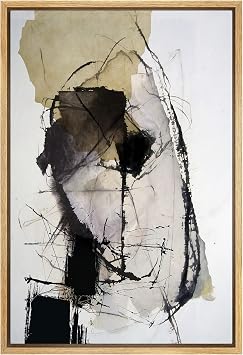 SIGNFORD Framed Canvas Print Wall Art Dark Pastel Grunge Brush Stroke Collage Abstract Shapes Illustrations Modern Art Decorative Minimal Relax/Calm for Living Room, Bedroom, Office - 16"x24" Natural