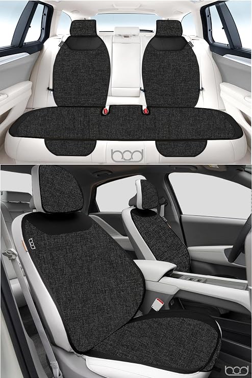 Bod Linen Sweatproof Car Seat Cushion Set Seat Protection Cover Waterside Series Front Back Set Black