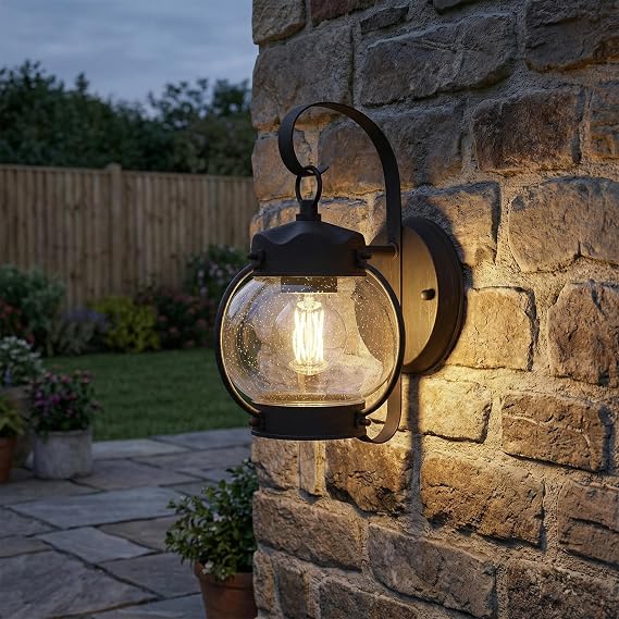 10.2" Outdoor Wall Light, Rustic Lantern Sconce with Bubble Glass Shade, Rust Brown Exterior Light for Porch Decor Front Door Garage Patio, Outside Lights for House, E26 Bulb Not Included