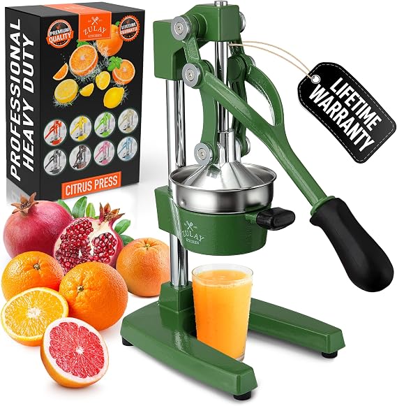 Zulay Kitchen Cast Iron Juicer - Manual Citrus Press and Lemon Squeezer - Premium Quality Heavy Duty Manual Juicer for Orange Juice and Lime Squeezer, Green
